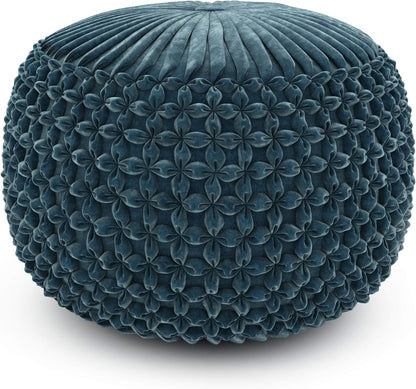 SIMPLIHOME Renee 20" Wide Round Pouf in Teal Velvet