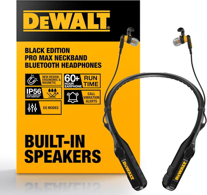 DEWALT Heavy Duty 2-in-1 Neckband Bluetooth Headphones w/Built-in Speakers, Jobsite Wearable Speaker & Around Neck Headphones, Wireless Bluetooth Headset, 60+ Hrs Hands-Free Music/Calls, Carry Pouch