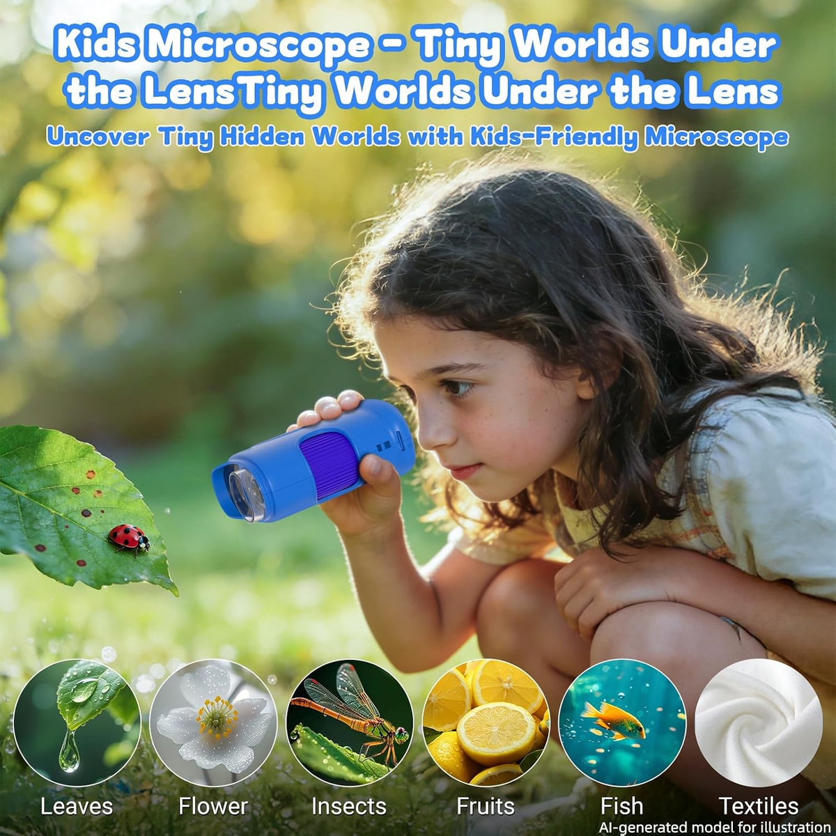 Pozifu 1000X Handheld Digital Microscope for Kids, 50X–1000X Magnification, 2.0" IPS HD Display, 1080P 2MP Camera, STEM Educational Toy, Blue