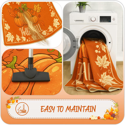 Acapet Fall Front Door Mat 3' x 5', Hello Pumpkin Welcome Mat, Seasonal Farmhouse Porch Rug with Non-Slip Backing, Washable Low-Pile Indoor Outdoor Entryway Mat