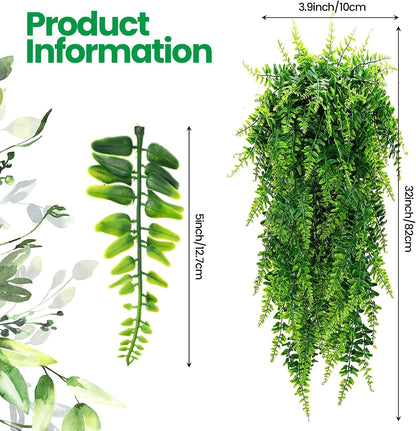 XunYee 28 Pcs Artificial Hanging Plants 32 Inch, Boston Fern Detachable Branch Fake Greenery, Faux Lifelike Eucalyptus Fern Ivy Vine for Indoor Outdoor Wall Room Wedding Decor No Baskets