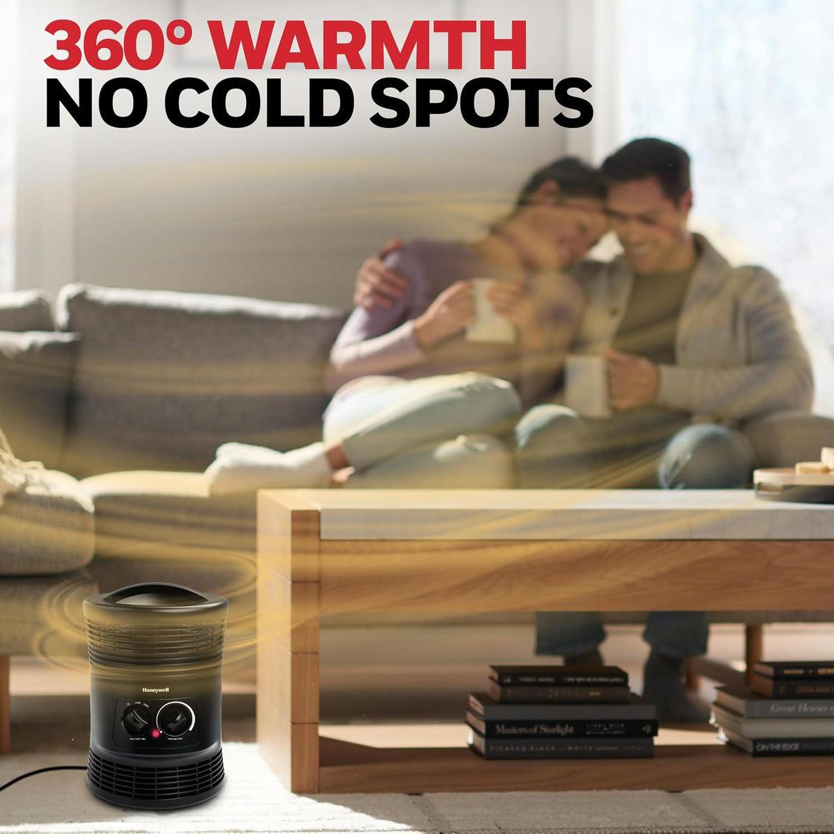 Honeywell HHF360V 360 Degree Surround Fan Forced Heater with Surround Heat Output Charcoal Grey Energy Efficient Portable Heater with Adjustable Thermostat & 2 Heat Settings, Small