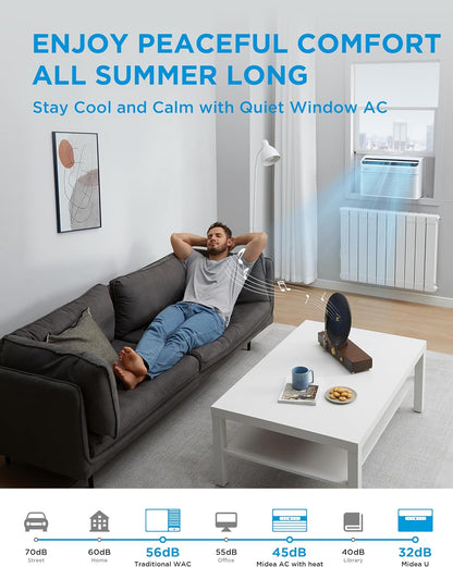 Midea 12,000 BTU Window Air Conditioner with Heat, 550 Sq Ft Smart Inverter Control, Energy Star Rated, Quiet Operation, Electronic Control, Remote, Heat and Dehumidifier Function