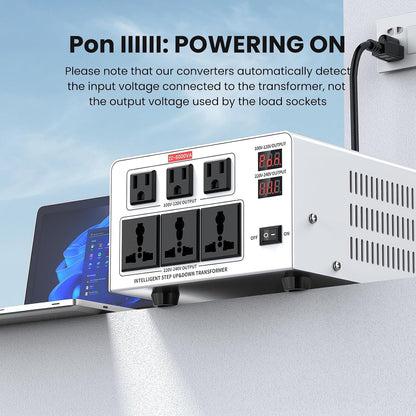 6000VA Step Up/Down Voltage Transformer Converter 110/120V to 220/240V Auto Input Recognition,3 US & 3 Universal Outlets, LCD Display,for Home Appliances,International Travel, Workshop, Power Tool
