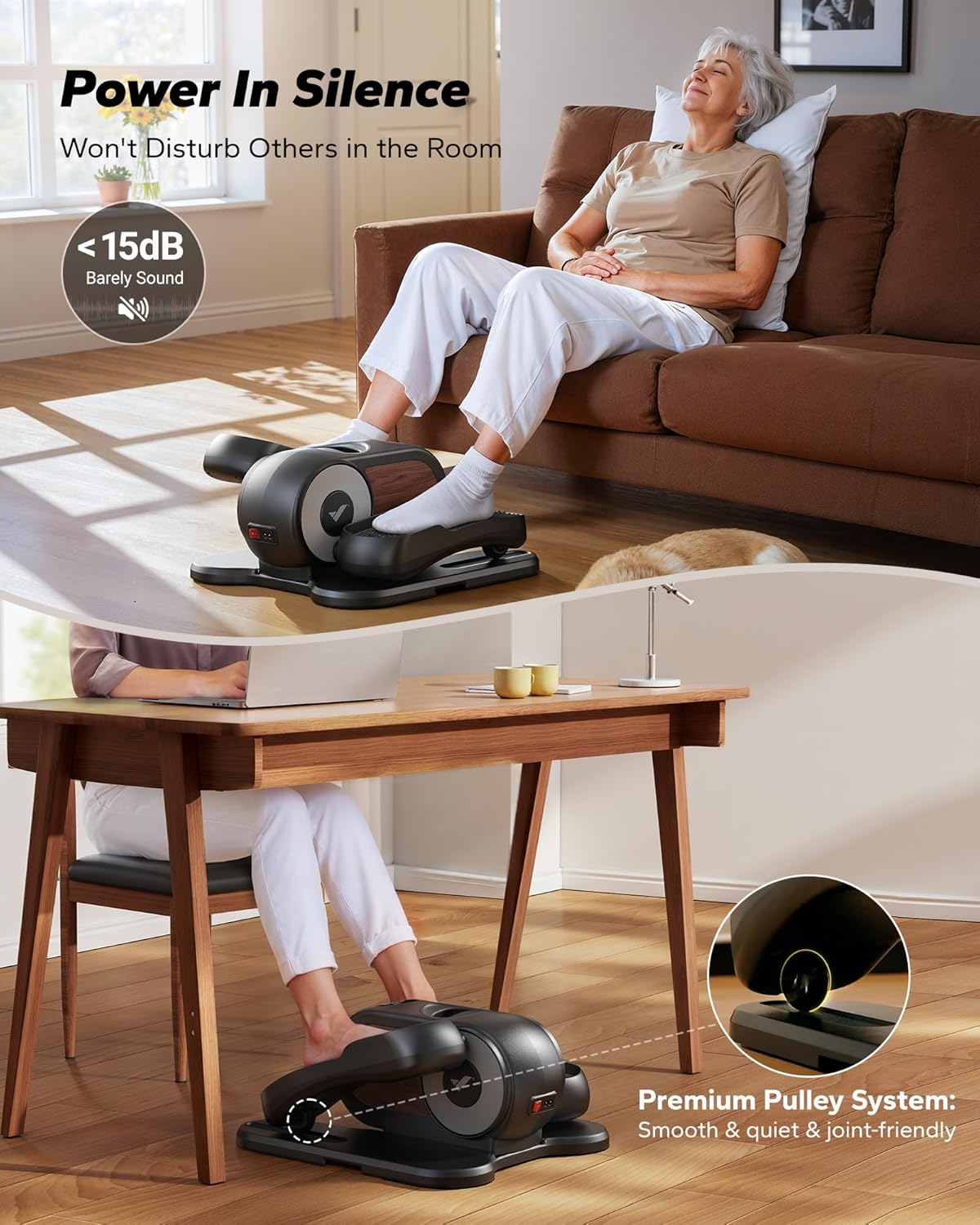 MERACH Under Desk Elliptical, Leg Exerciser While Sitting for Seniors Quiet Portable Electric Seated Pedal Exerciser Machine with Remote Control & 12-Speeds for Home Office