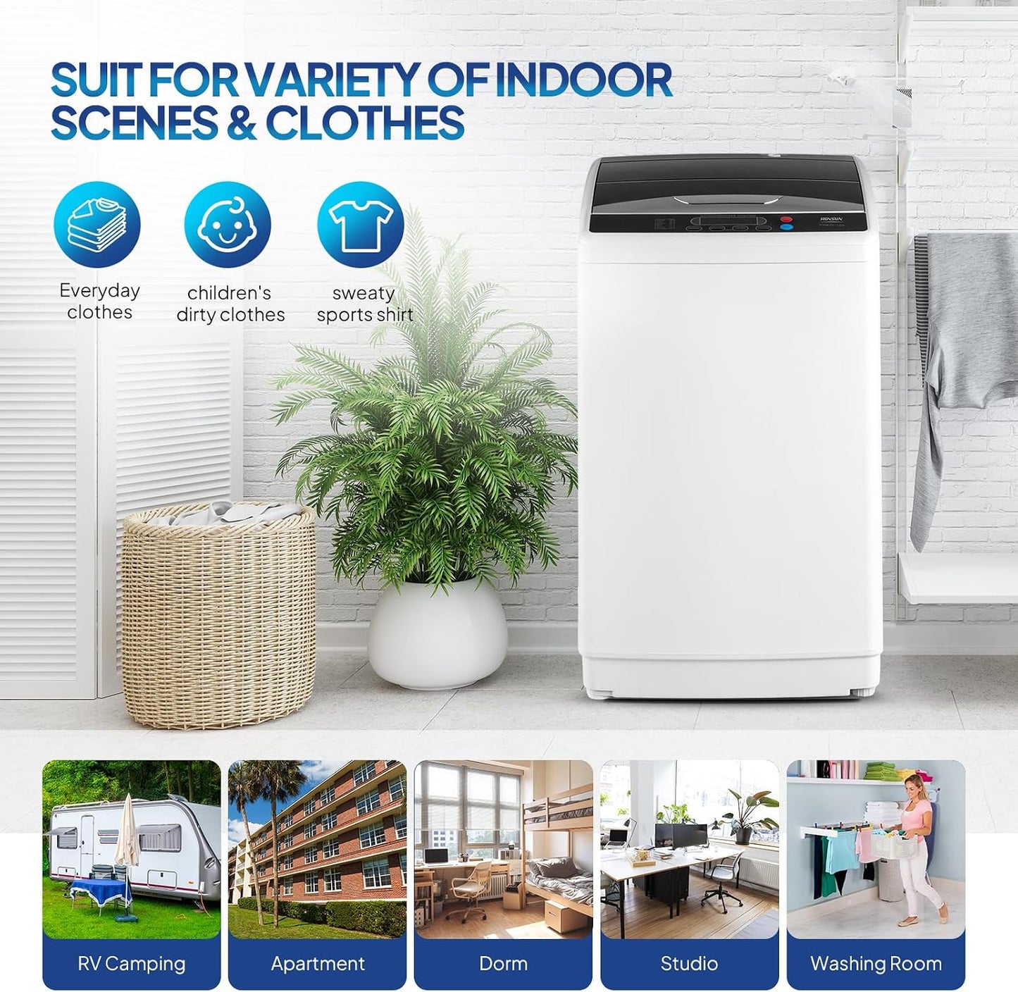 ROVSUN 25LBS Portable Washing Machine, Full-Automatic Electric Laundry Machine with Stainless Steel Drum, Compact Washer and Spin Dryer Combo with Drain Pump for Home, Apartment