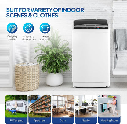 ROVSUN 25LBS Portable Washing Machine, Full-Automatic Electric Laundry Machine with Stainless Steel Drum, Compact Washer and Spin Dryer Combo with Drain Pump for Home, Apartment