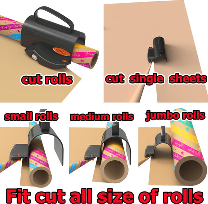 PERFYCUT Wrapping Paper Cutter with 3 Replaceable Blade Sets, Gift Wrapping Paper Roll Cutter with Hidden Stainless Steel Blade, Black