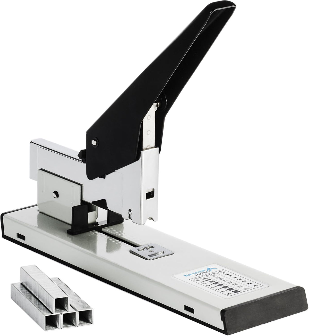 Blue Summit Supplies Heavy Duty Stapler, 200 Sheet Capacity, 2000 Staples All Metal Full Strip Stapler, Multiple Staple Sizes, for Thick Reports, High-Volume Office and Classroom Use