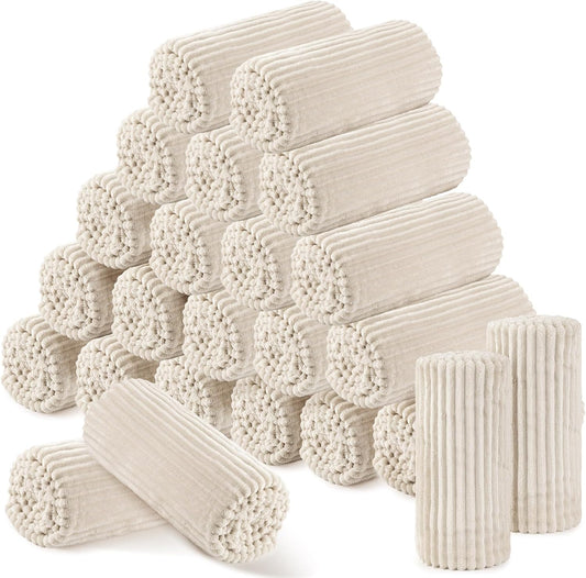 Buryeah 24 Pcs Flannel Blankets Bulk,Fall Outdoor Wedding, Beige Oeko-tex Standard 100 Certified,Outdoor Wedding Blankets, Ribbed Lightweight Texture,Donation Homeless Shelters