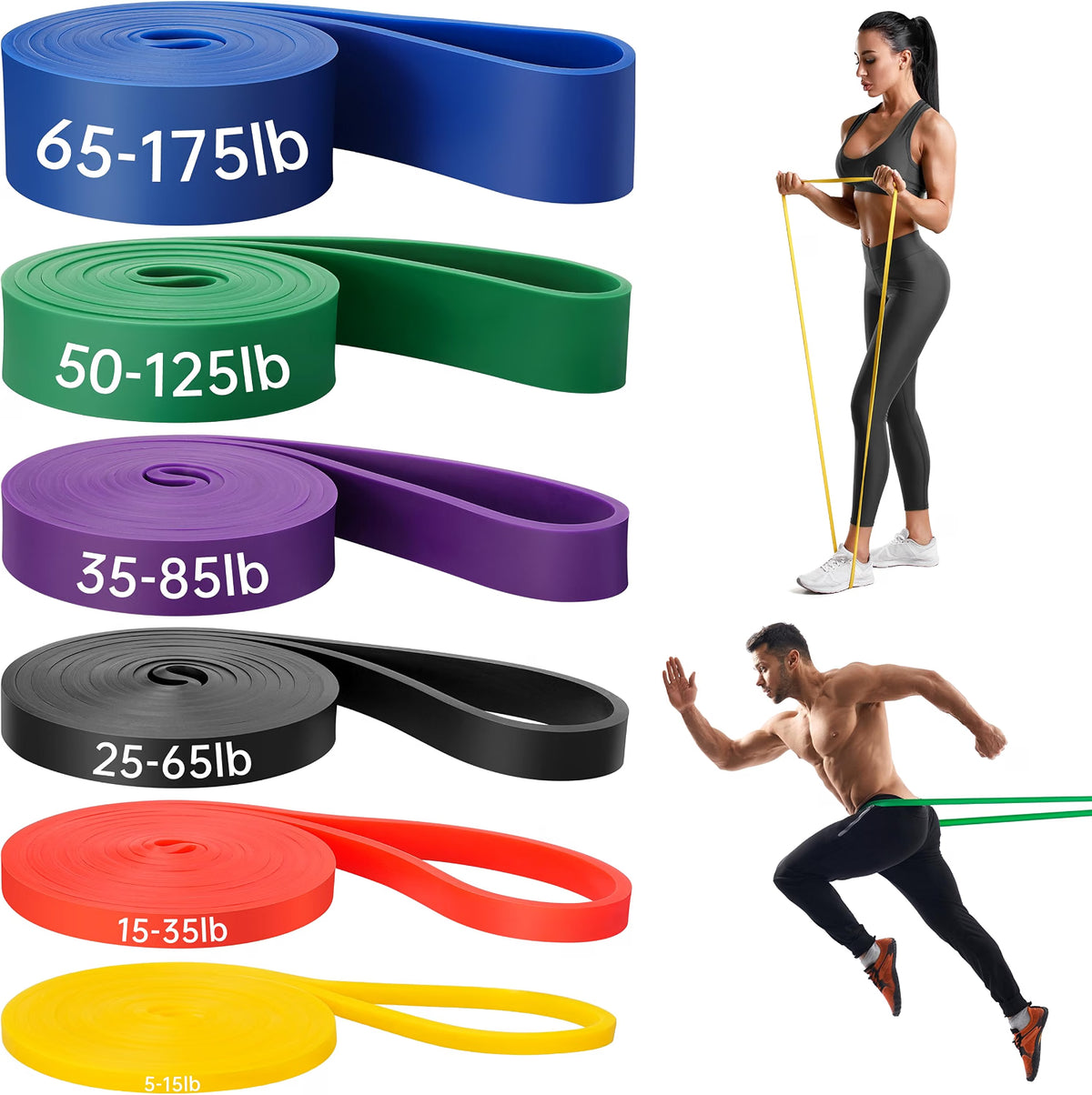 HyperionFlo Essentials Resistance Bands Set, 6-Level Pull-Up & Full Body Workout Bands, 5–175 LB Progressive Resistance, Latex-Free TPE, Multicolor