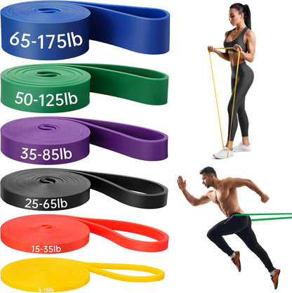 HyperionFlo Essentials Resistance Bands Set, 6-Level Pull-Up & Full Body Workout Bands, 5–175 LB Progressive Resistance, Latex-Free TPE, Multicolor
