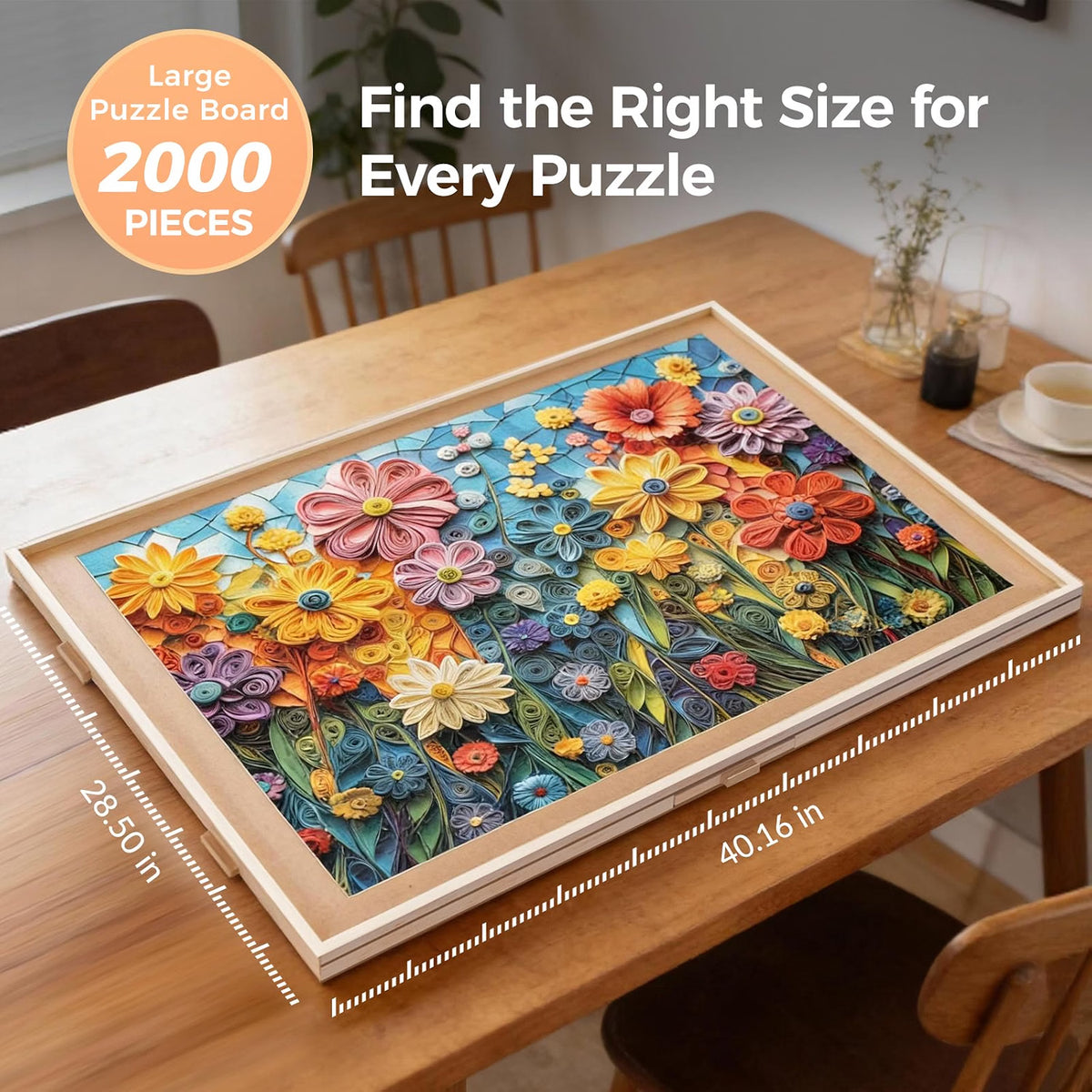 ALL4JIG 2000-Piece Rotating Puzzle Board with 6 Drawers & Cover, 28.5" x 40.16" Portable Jigsaw Puzzle Table with 360° Lazy Susan, Wooden Puzzle Surface for Adults, Crafts & Building