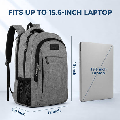 MATEIN Travel Laptop Backpack, 15.6-Inch College School Computer Bag, Water-Resistant Laptop Backpack with Multiple Pockets, Luggage Strap & Anti-Theft Pocket, Grey