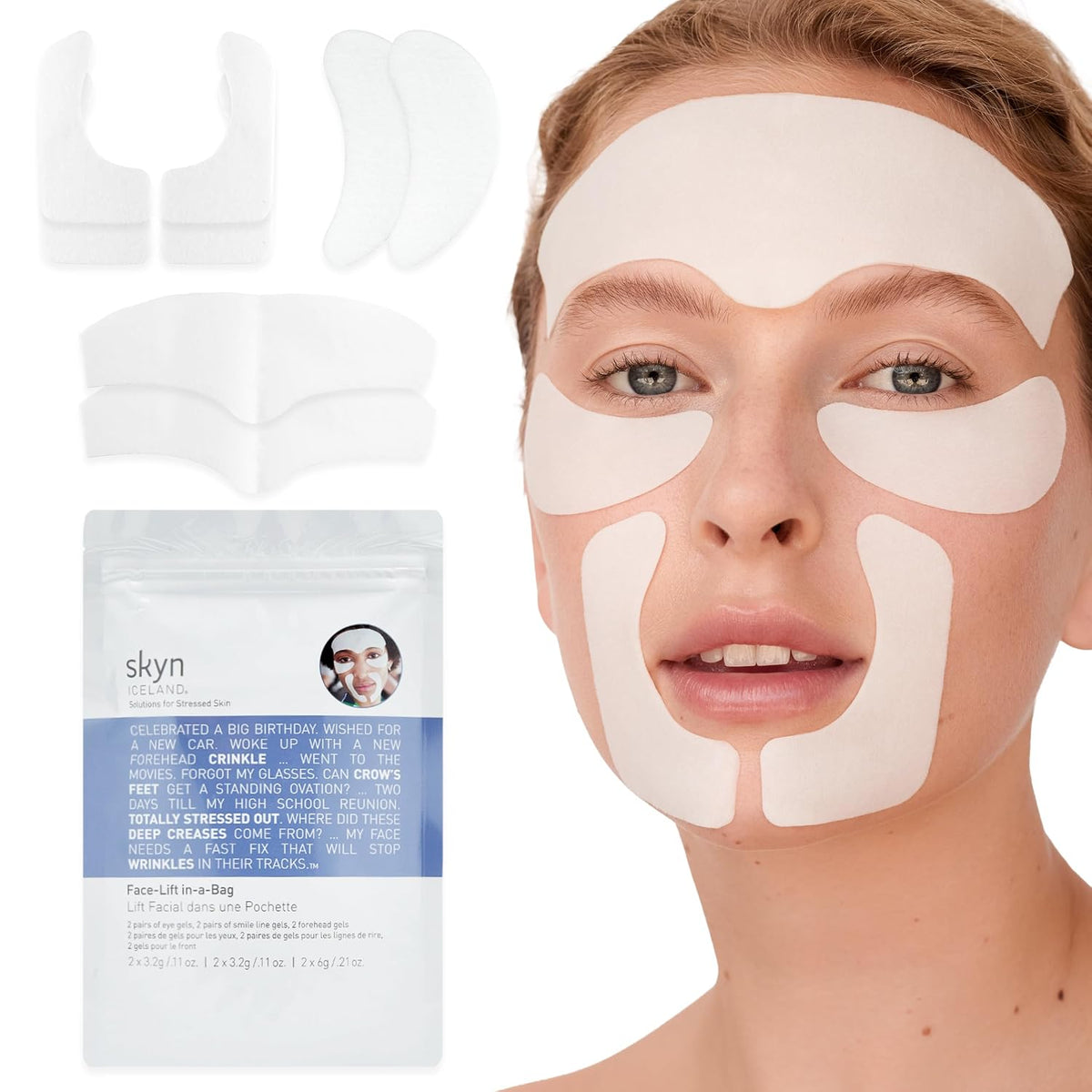 skyn ICELAND Facelift in-a-Bag Face Patches, Peptides & Coenzyme Q10, 6 Pcs Face Wrinkle Masks for Forehead, Smile Lines & Under Eyes, Facial Treatment for Fine Lines, Dark Circles, Puffy Eyes & Bags