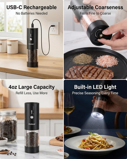 Hotool Electric Salt and Pepper Grinder Set, 4oz