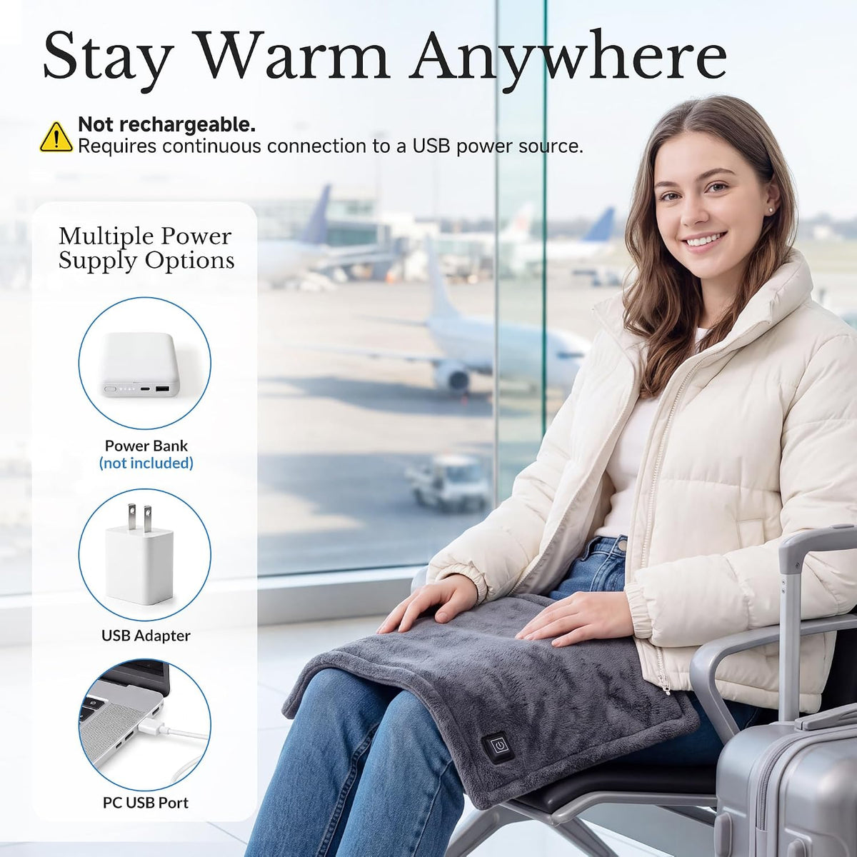 USB Mini Heating Pad for Travel with 3 Heat Settings & Auto Off