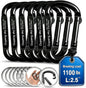 Oupeng sky Heavy-Duty Carabiner Clips, 6-Pack with Key Rings, 2.5-Inch Iron D-Shaped Keychain Clips for Camping, Hiking, Backpacking & Outdoor Gear, Black