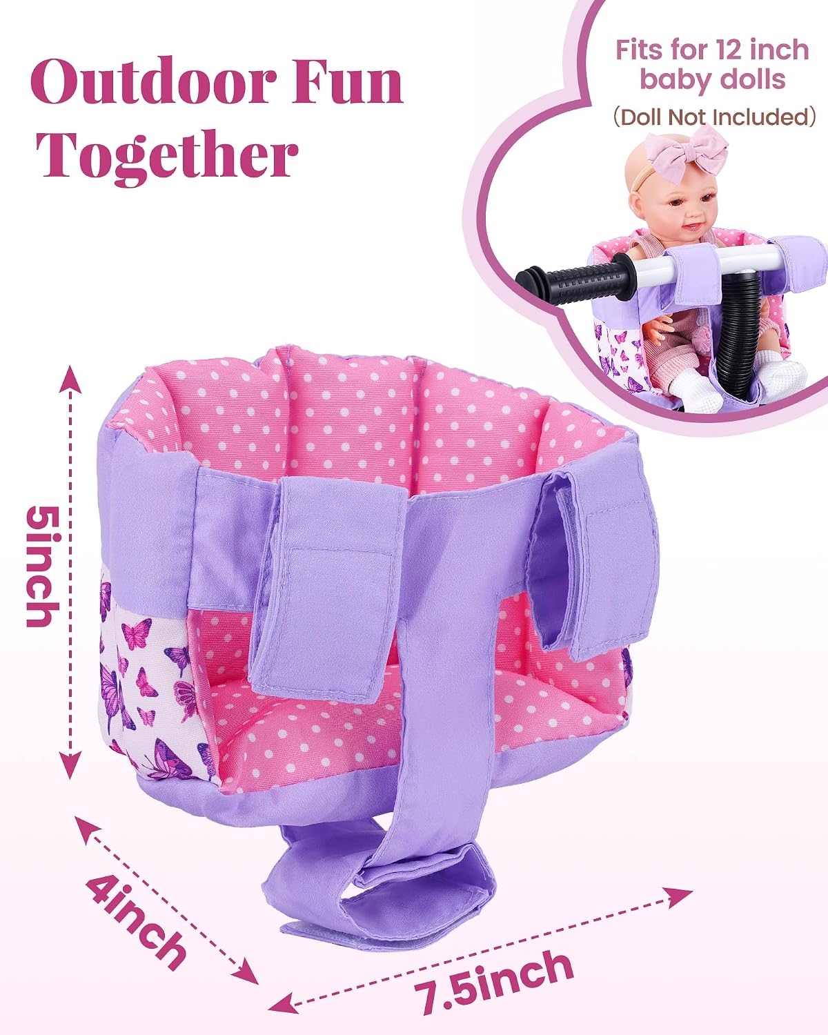 BABESIDE Doll Bike Seat for 12-Inch Dolls, Bicycle & Scooter Doll Carrier with Adjustable Straps, Soft Machine-Washable Fabric for Kids, 3.52 oz