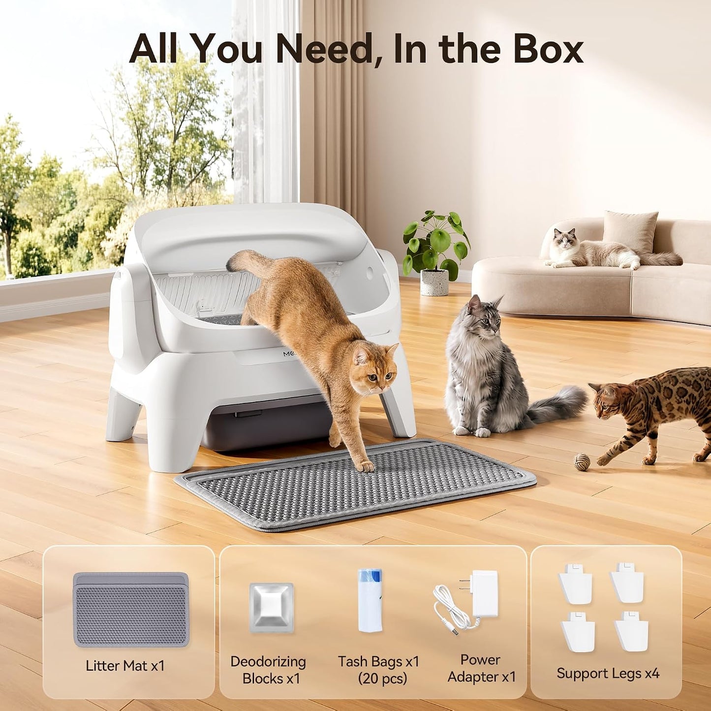 Meowant Extra Large Automatic Litter Box Infrared Scanning and Anti-Pinch Self Cleaning Litter Box for Multiple Cats, Open Top Design with APP Control, 12L Waste Bin, Odor Free, XXXL Space