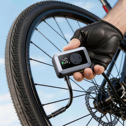DSUY Mini Electric Bike Tire Pump, 120 PSI Portable Bicycle Air Pump with Digital Gauge & Auto Stop, 27 L/min Fast Inflation, Presta & Schrader Valve, USB-C, Gunmetal Gray