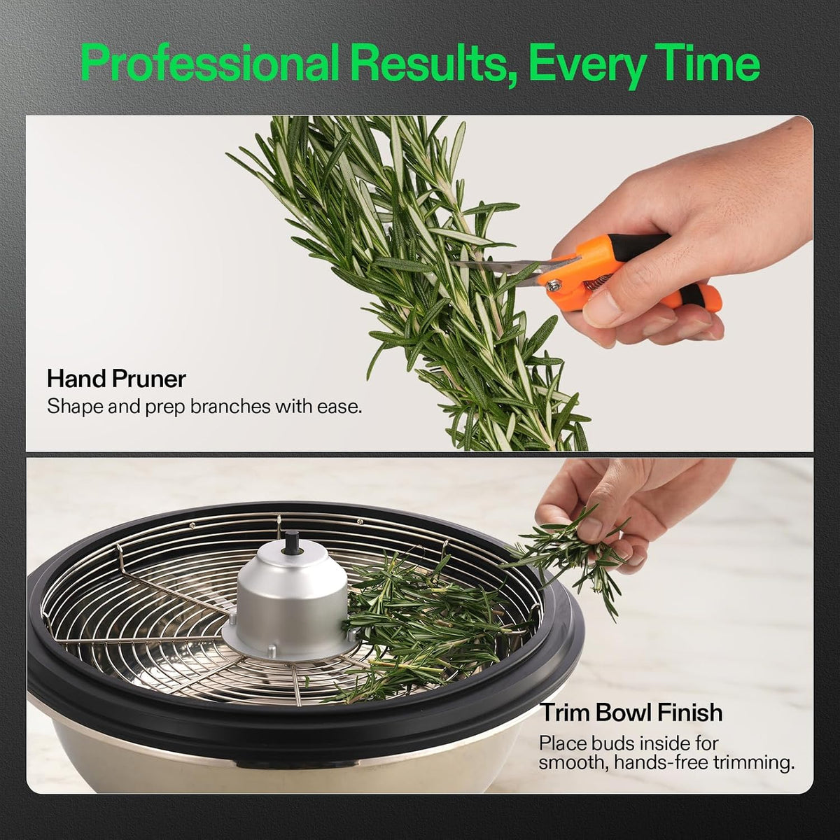 VIVOSUN 16" Bud Leaf Bowl Trimmer with Clear Dome, Stainless Steel Blades 3 Blades for Wet/Dry Buds and Large Batches, Efficiently Remove leaves, Protecting Buds, Metal Gear Box, Hand Pruner