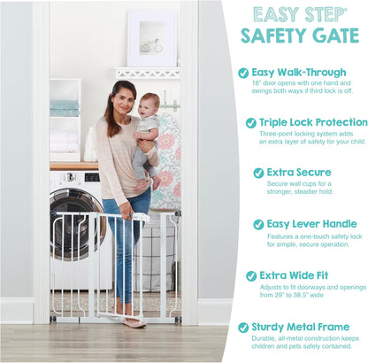 Regalo Easy Step Safety Gate, 29–38.5 Inch Extra Wide Baby Gate, 30-Inch Tall Pressure Mount Gate for Doorways & Bottom of Stairs, White