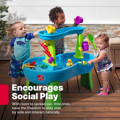 Step2 Rain Showers Splash Pond Toddler Water Table, Outdoor Kids Water Sensory Table with 13-Piece Water Toy Accessories, STEM Water Play, Ages 18+ Months, Blue & Green