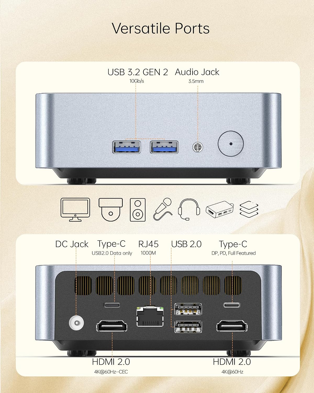 Glorlin Mini PC, AMD Ryzen 5 3501U CPU (Beats N95, Up to 3.7 GHz, 4C/8T) Small Desktop Computer 16GB DDR4 RAM 512GB NVMe SSD WiFi 6 Bluetooth 5.3 Dual HDMI DP Support Three 4K Display for Home Office