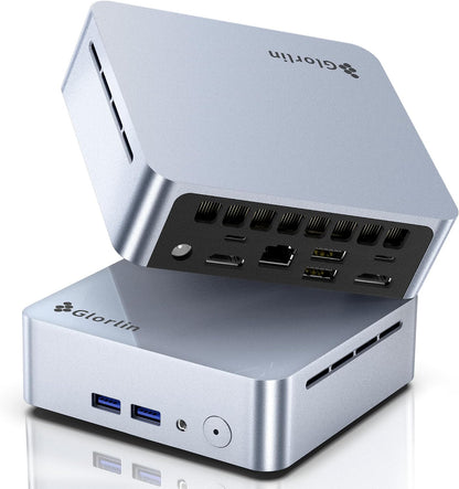 Glorlin Mini PC, AMD Ryzen 5 3501U CPU (Beats N95, Up to 3.7 GHz, 4C/8T) Small Desktop Computer 16GB DDR4 RAM 512GB NVMe SSD WiFi 6 Bluetooth 5.3 Dual HDMI DP Support Three 4K Display for Home Office