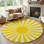 Yellow Rainbow Sun Round Rug 10Ft, Boho Print Circle Area Carpet, Washable
