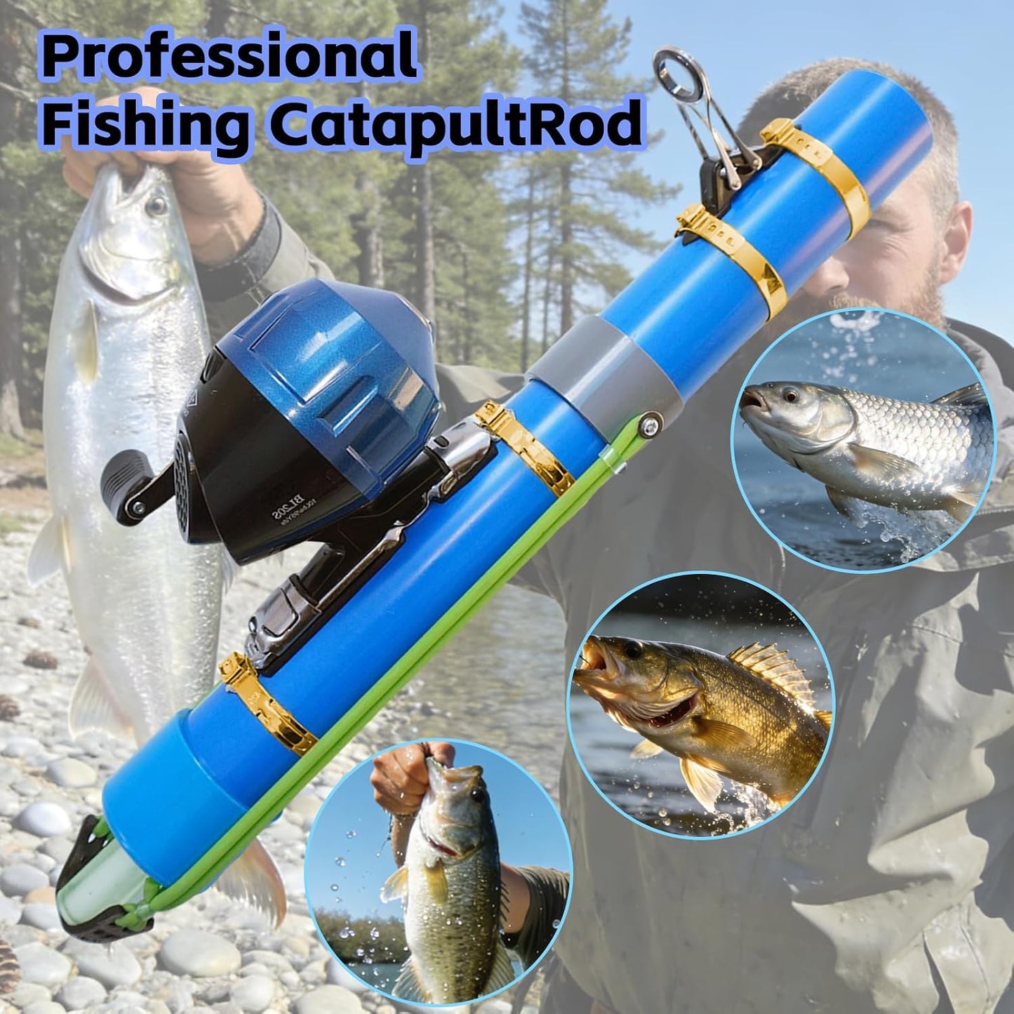 KingKatch Catapult Fishing Rod, Heavy-Duty Slingshot Fishing Pole with Reel & Braided Line, Portable Lure Launcher for Freshwater & Saltwater Fishing