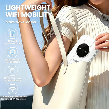HyperionFlo Essentials 4G LTE Mobile WiFi Hotspot, Unlocked Portable Cellular Router with Nano-SIM Slot, 25-Device Support, 2100mAh Battery, White