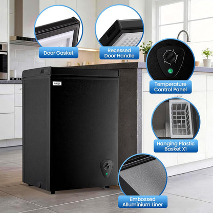 WANAI Deep Chest Freezer 3.5 Cu Ft With Storage Baskets Black for Office