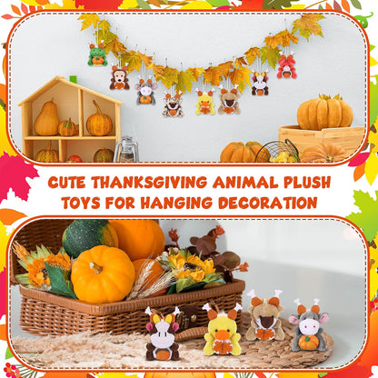 Blueweenly 24-Piece Mini Thanksgiving Stuffed Animal Bulk Set, 12 Fall Animal Designs, Small Plush Keychain Ornaments for Party Favors, Gifts & Fall Decorations