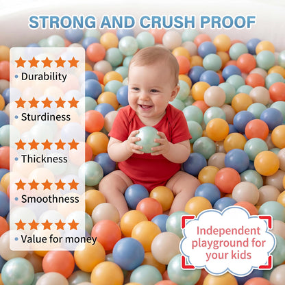 HyperionFlo Essentials Clear Ball Pit Balls, Crush-Resistant Plastic Play Balls with Zipper Storage Bag, 5.5 cm, Orange & Teal, 170-Pack