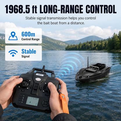 Poggyyi RC Fishing Bait Boat with GPS Positioning, 1968.5 ft Remote Control, 4.4 lb Loading Capacity, 5200mAh Rechargeable Battery, LED Night Lights, Carrying Bag