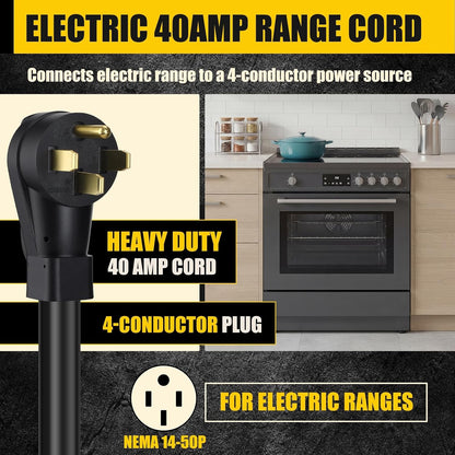 Kanayu 10FT 40 Amp 4 Prong Replacement Range Power Cord NEMA 14-50p to 4-Wire, Compatible with EV Plug/J1772 Connector, 8/2+10/2 AWG SDRT, Etl Listed