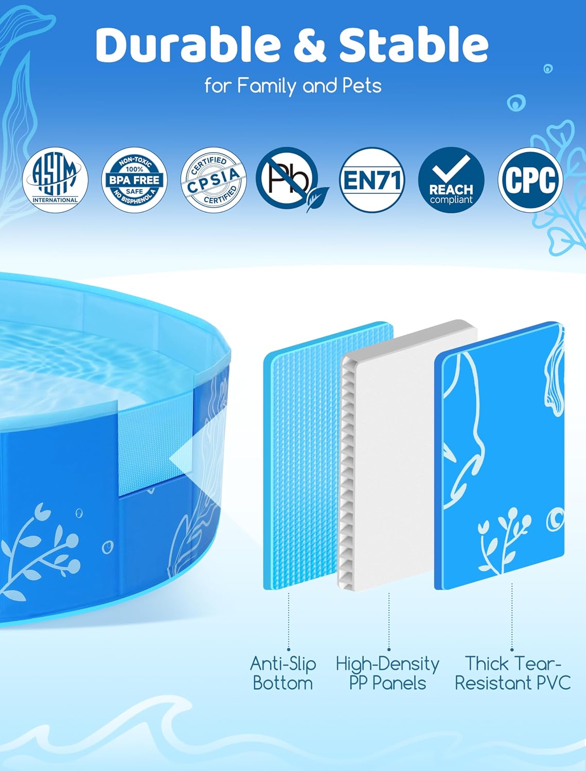 Foldable Kiddie Pool with Canopy 47" x 47" x 12", Portable Baby and Toddler Swimming Pool with Removable Sunshade, Round Water Play Pool for Kids and Dogs, Backyard Beach Pool, Blue
