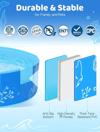 Foldable Kiddie Pool with Canopy 47" x 47" x 12", Portable Baby and Toddler Swimming Pool with Removable Sunshade, Round Water Play Pool for Kids and Dogs, Backyard Beach Pool, Blue