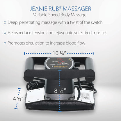 Core Products Jeanie Rub Professional Massage Kit with Variable Speed Massager, 500–4600 RPM, Paraspinal & Extremity Attachments, Carrying Bag, 120V