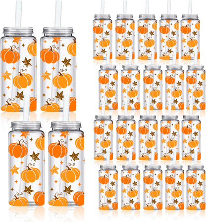 Whaline 20-Pc Fall Leaves & Pumpkin Plastic Cups with Lids and Straws