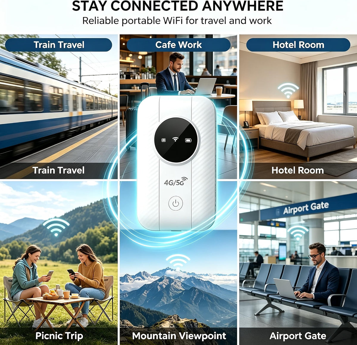 HyperionFlo Essentials 4G LTE Mobile WiFi Hotspot, Unlocked Portable Cellular Router with Nano-SIM Slot, 25-Device Support, 2100mAh Battery, White