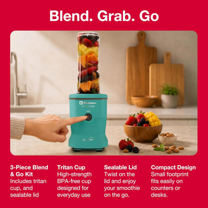 Koblenz MSKM-600 V Mix&Shake Personal Blender, Shakes 600W Portable Blender for Smoothies and Shakes, Pulse, BPA-Free To-Go Cup, Sealable Lid, Metal Coupling, Green, MSKM-600 V