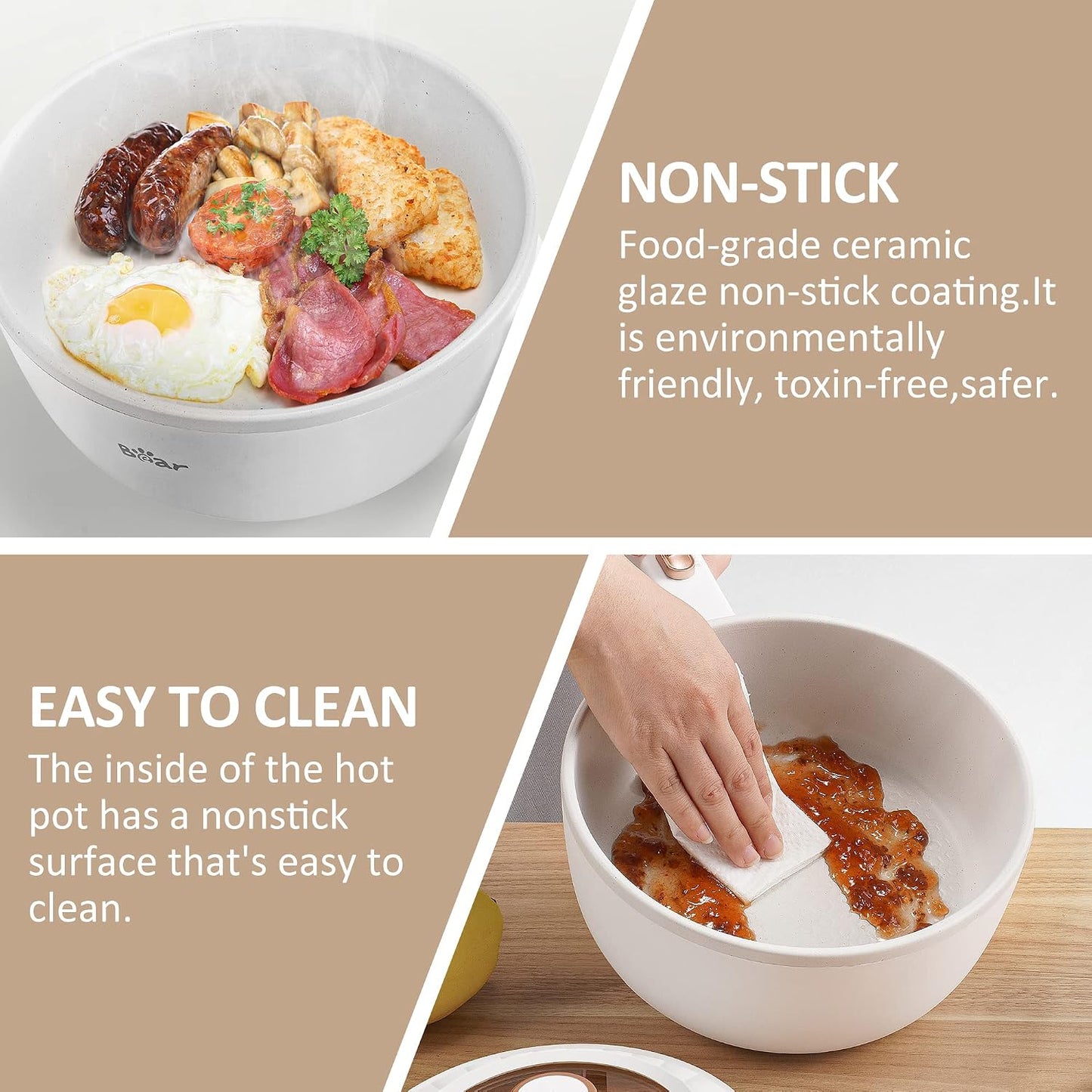 Bear 2L Electric Hot Pot Nonstick Cooker 1000W, White