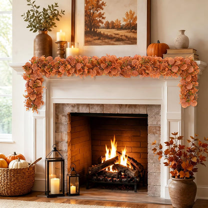 8Pack Eucalyptus Garland, Fall Artificial Eucalyptus Garland with Flowers