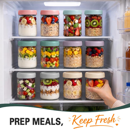 SECLENT Overnight Oats Containers with Lids, 6-Pack 16 oz Glass Mason Jars, Airtight Wide-Mouth Food Storage Jars for Yogurt, Chia Pudding & Meal Prep