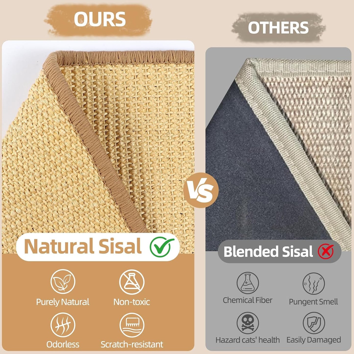 Cat Scratcher Bed, 19-Inch Large Sisal Cat Scratching Board, 3-in-1 Cat Scratcher Lounge with Hammock & Raised Perch, Ergonomic Curved Arch, Indoor Cat Furniture, Sisal Beige