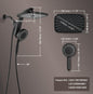 Rain Shower Head with Handheld Showerhead, Black 1.75GPM 460311 12" High Pressure Rainfall Shower Heads, 9 Sprays Handheld Showerheads, Magnetic Docking, Power Jets, 59" Shower Hose