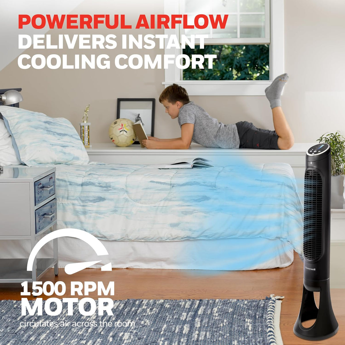 Honeywell QuietSet Whole Room Tower Fan, Oscillating Tower Fan with Remote, Black, HYF290B